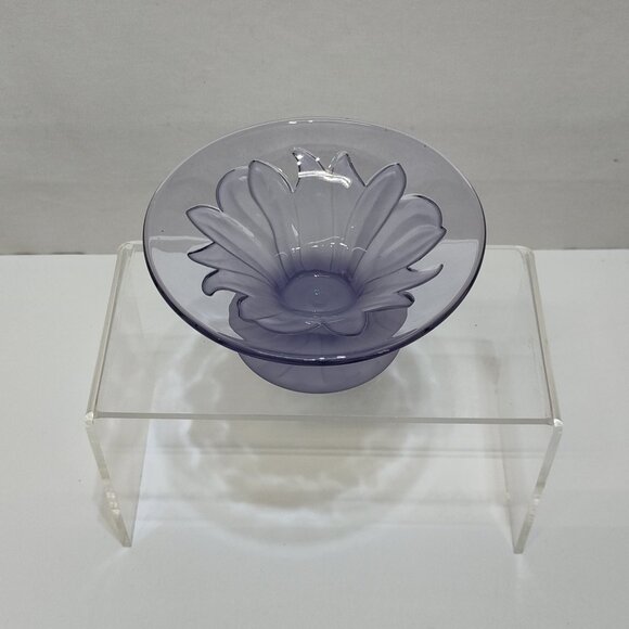 Viking Glass Co. Purple Art Deco Frosted Flower Pedestal Bowl Handmade USA VTG - Picture 2 of 8